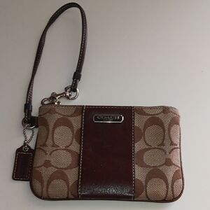 Coach Tan and Brown Signature Wristlet